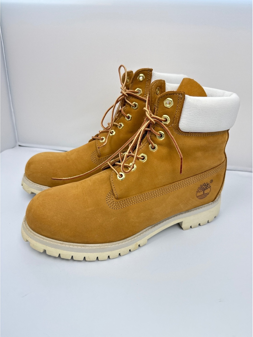 Vintage USA Made Timberland 27016 6" Wheat White Boots Men's 9.5M